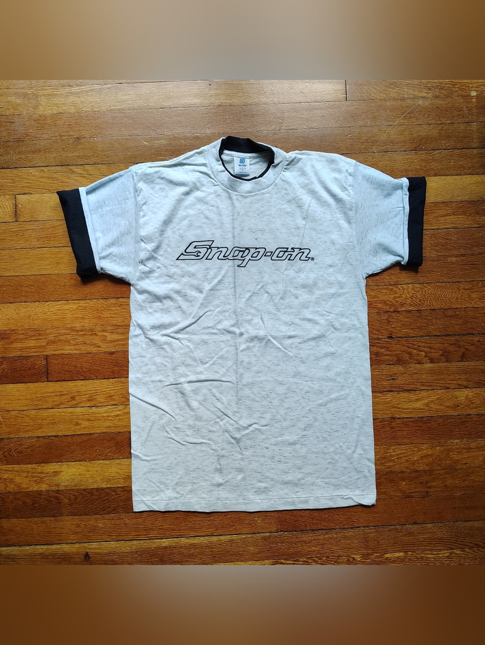 Vintage 90s Snap-On Tools Gray & Black Graphic Tee Shirt Size Large Cotton USA